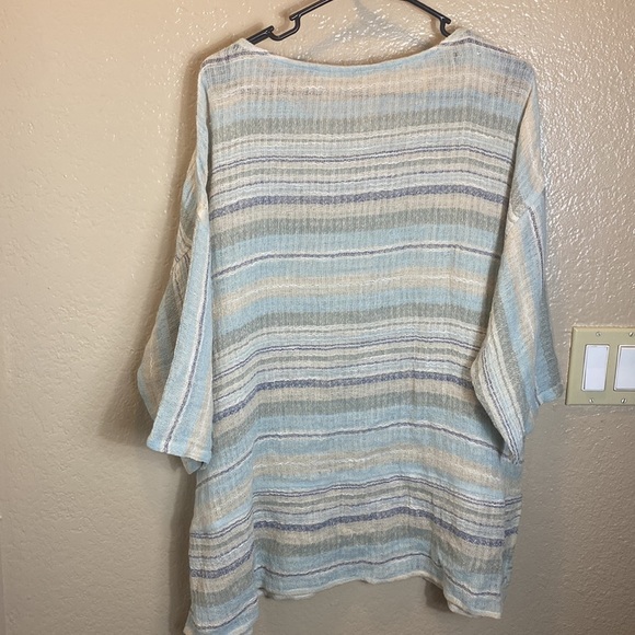 Soft surroundings xl gauzy woven striped tunic blue/green/white/tan - Picture 6 of 6